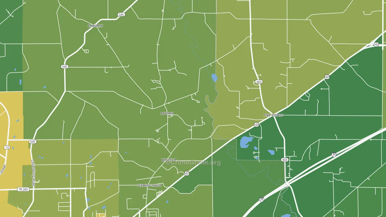 Pavonia, OH Map of Vehicle Theft Rates