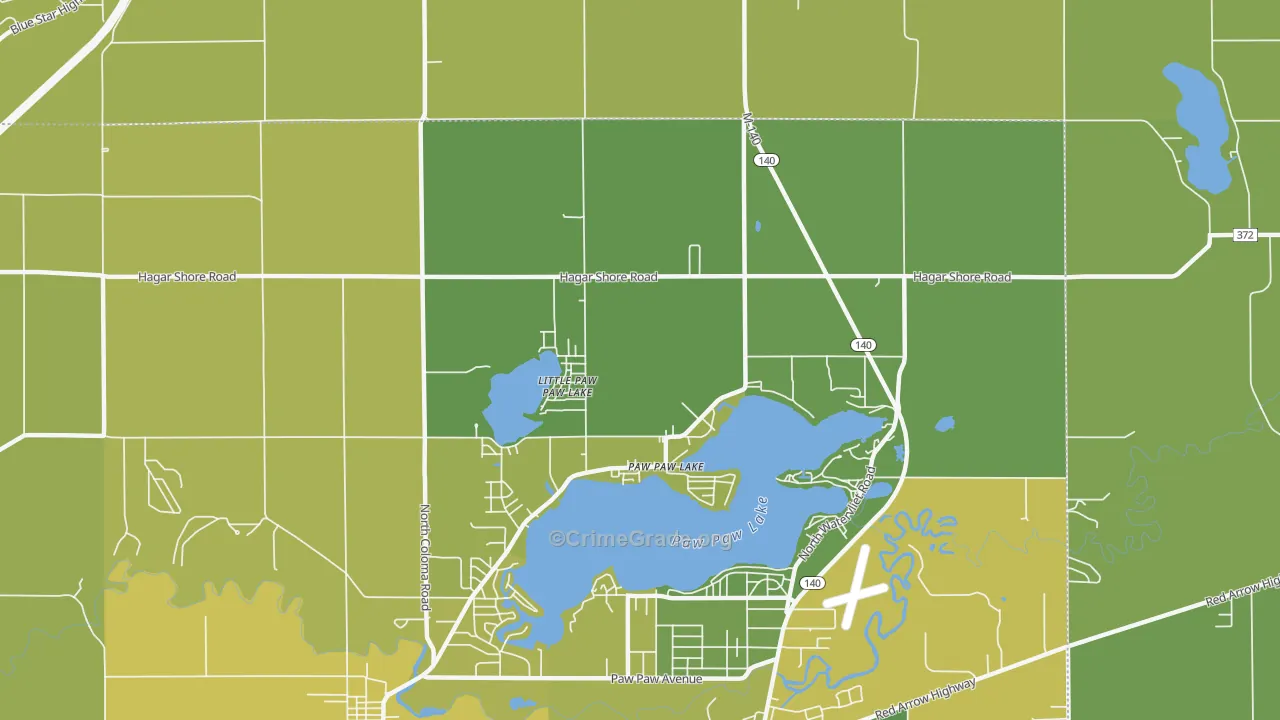 Paw Paw Lake, MI Map of Vehicle Theft Rates