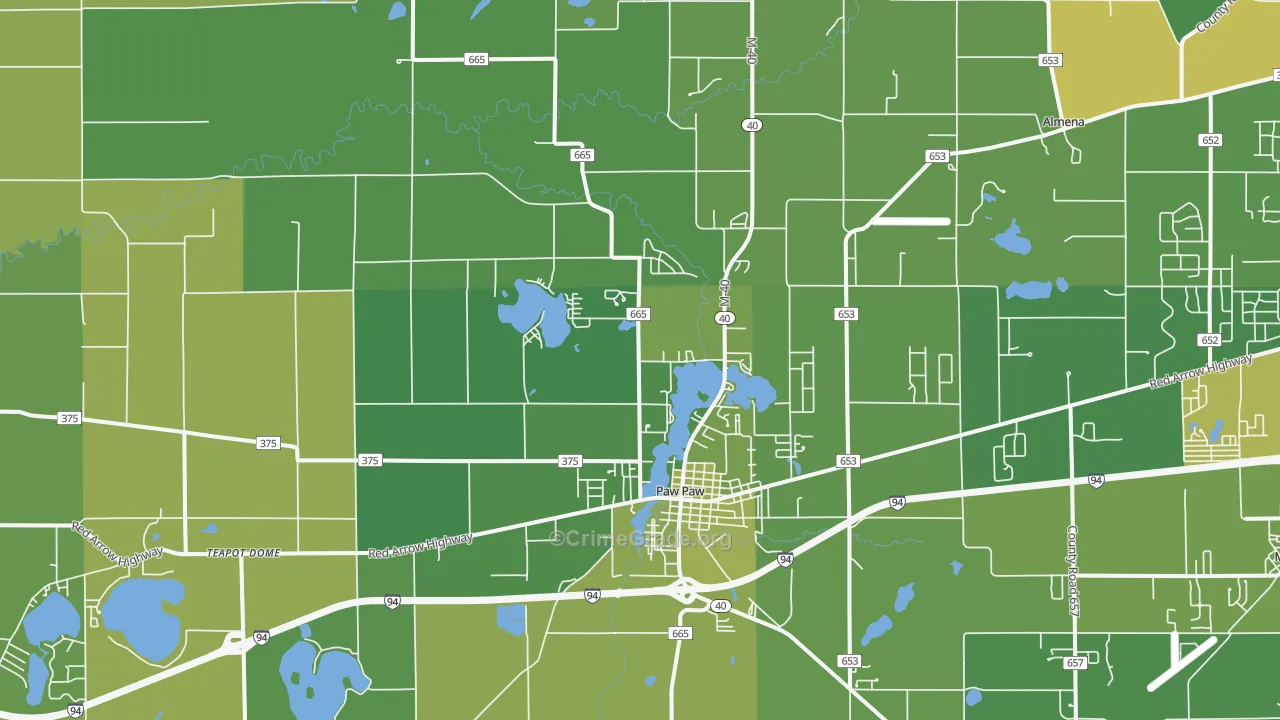 Paw Paw, MI Map of Vehicle Theft Rates