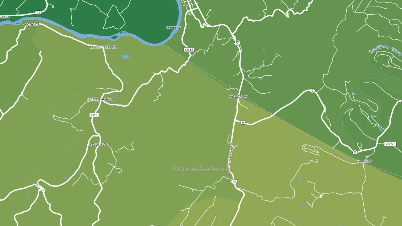 Paw Paw, WV Map of Vehicle Theft Rates