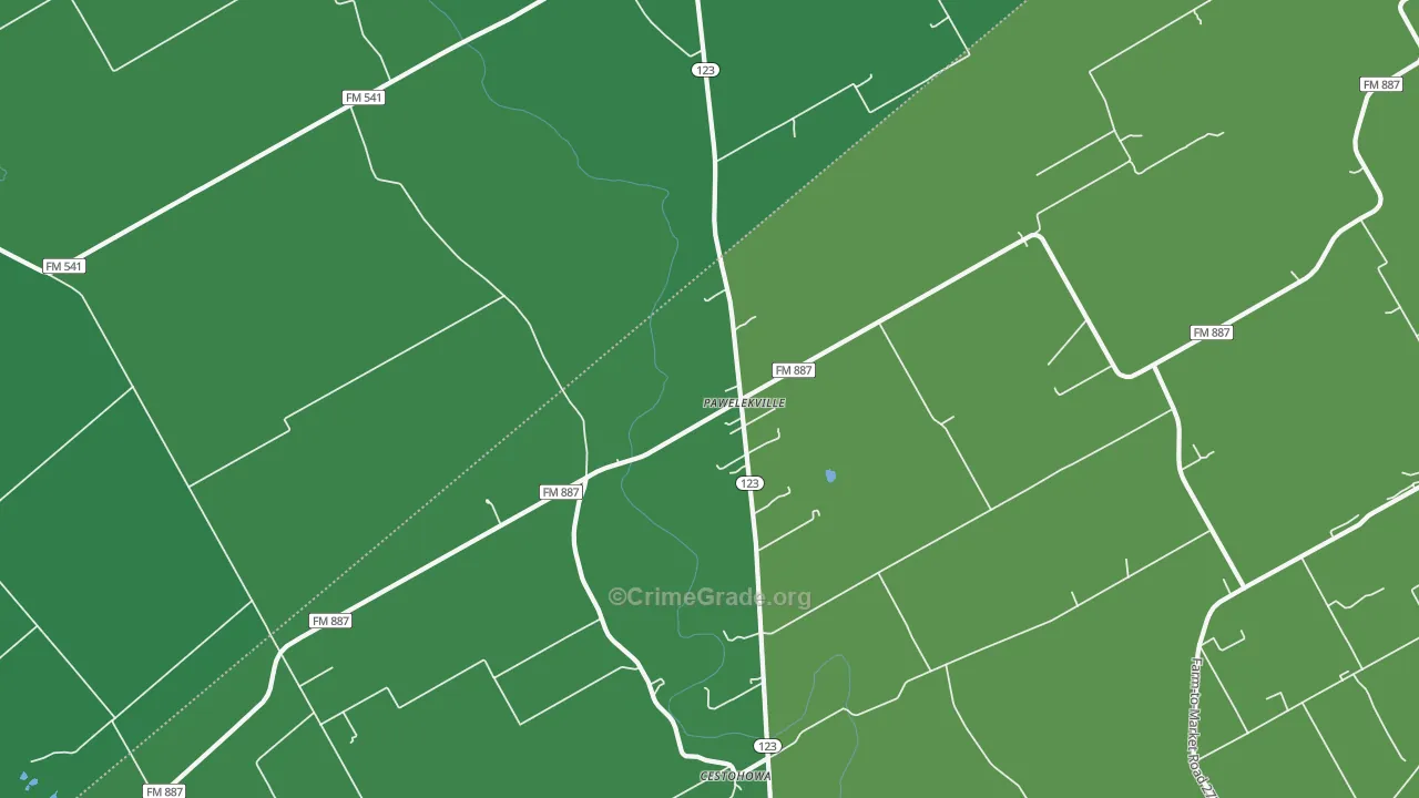Pawelekville, TX Map of Vehicle Theft Rates