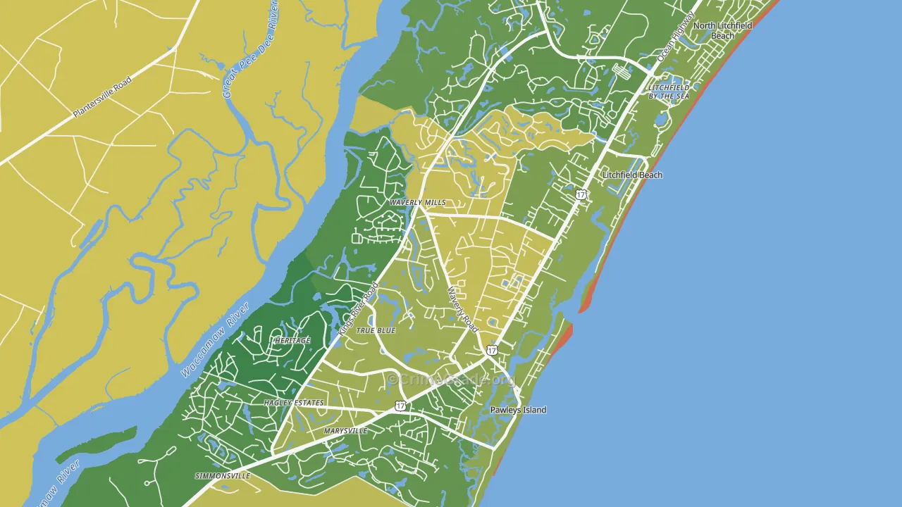 Pawleys Island, SC Map of Vehicle Theft Rates
