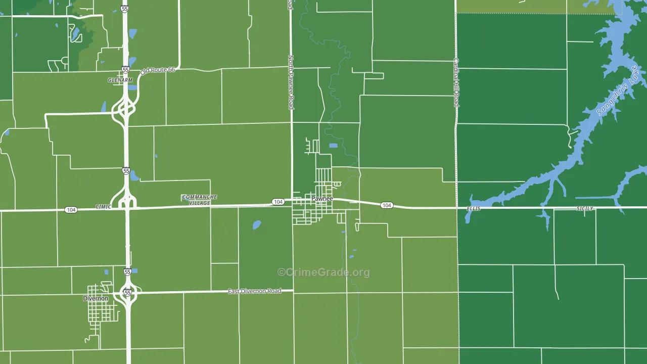 Pawnee, IL Map of Vehicle Theft Rates