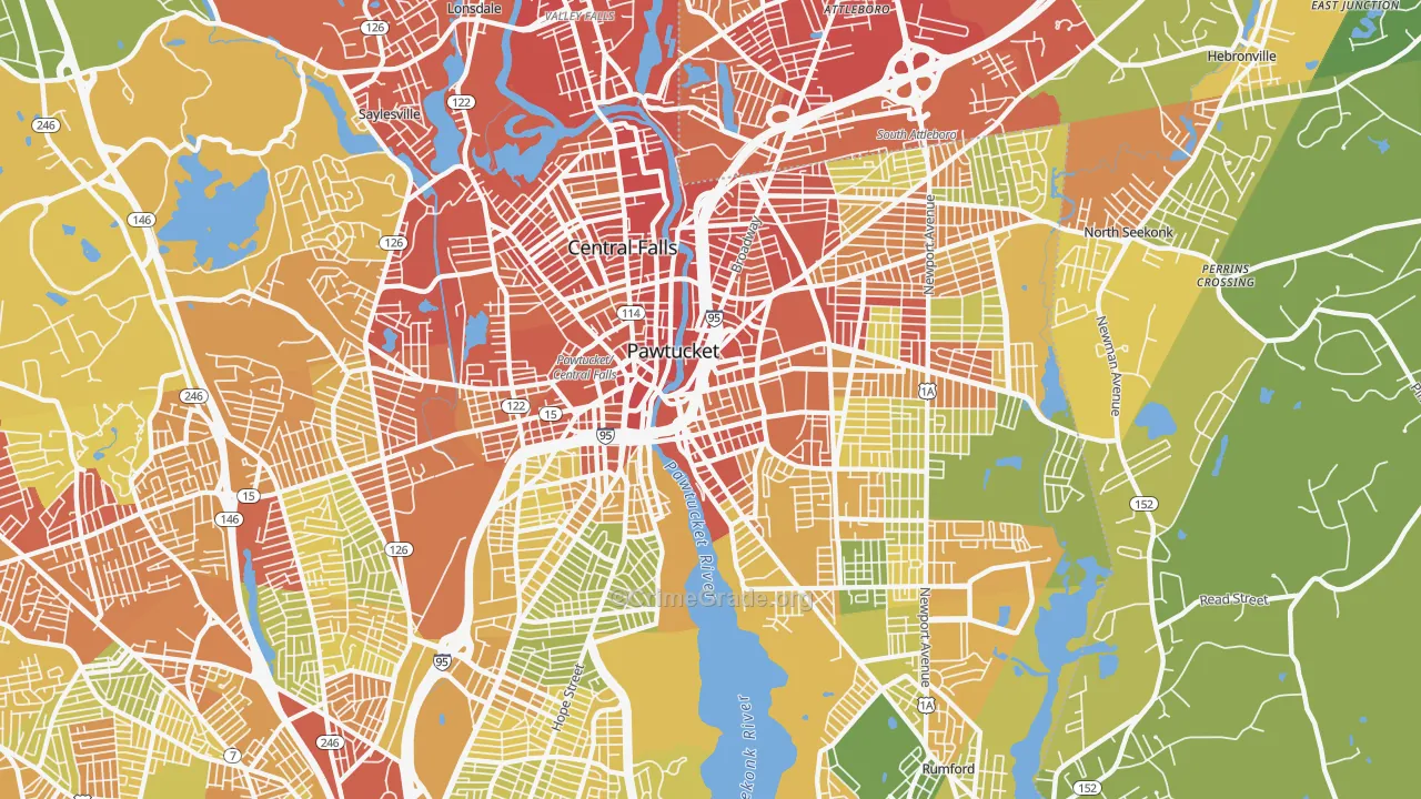 Pawtucket, RI Map of Vehicle Theft Rates