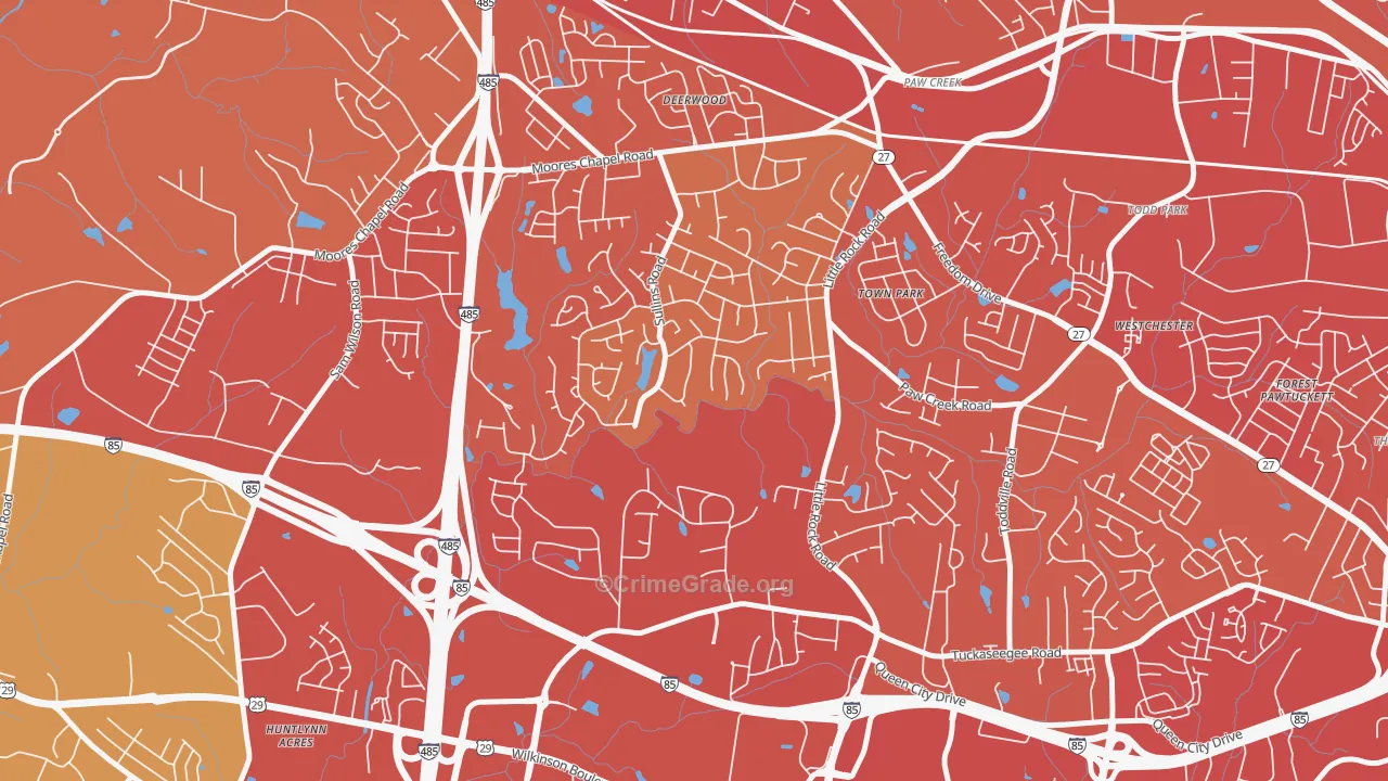 Pawtuckett, Charlotte, NC Map of Vehicle Theft Rates