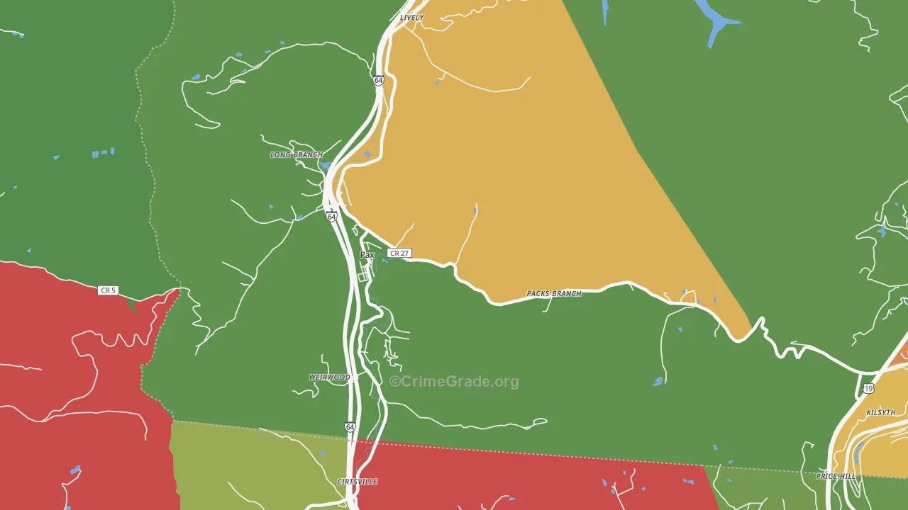 Pax, WV Map of Vehicle Theft Rates