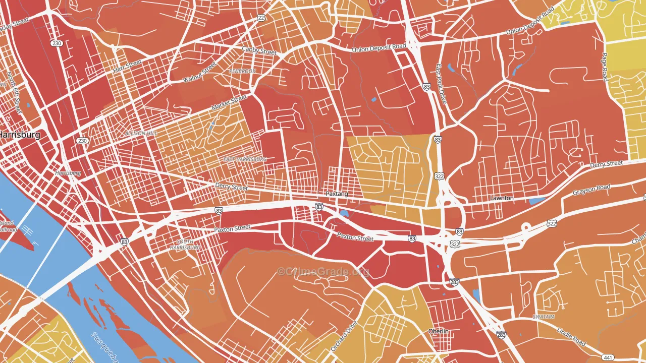 Paxtang, PA Map of Vehicle Theft Rates