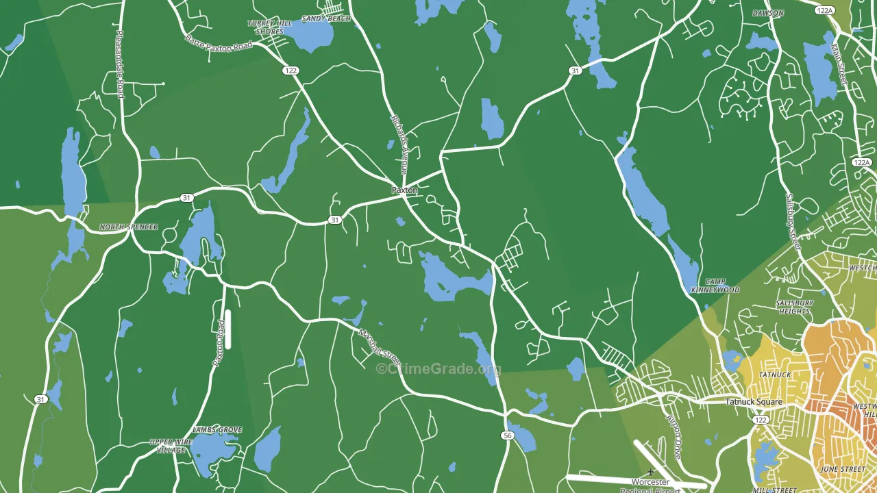 Paxton, MA Map of Vehicle Theft Rates
