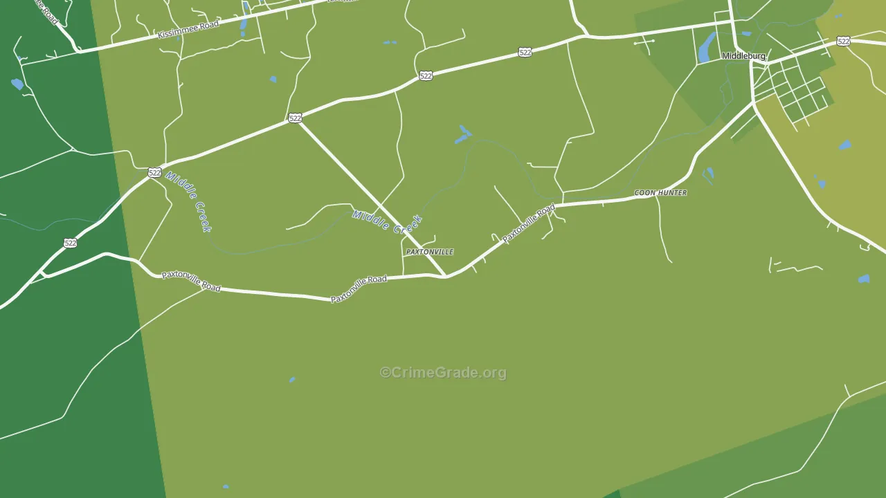 Paxtonville, PA Map of Vehicle Theft Rates