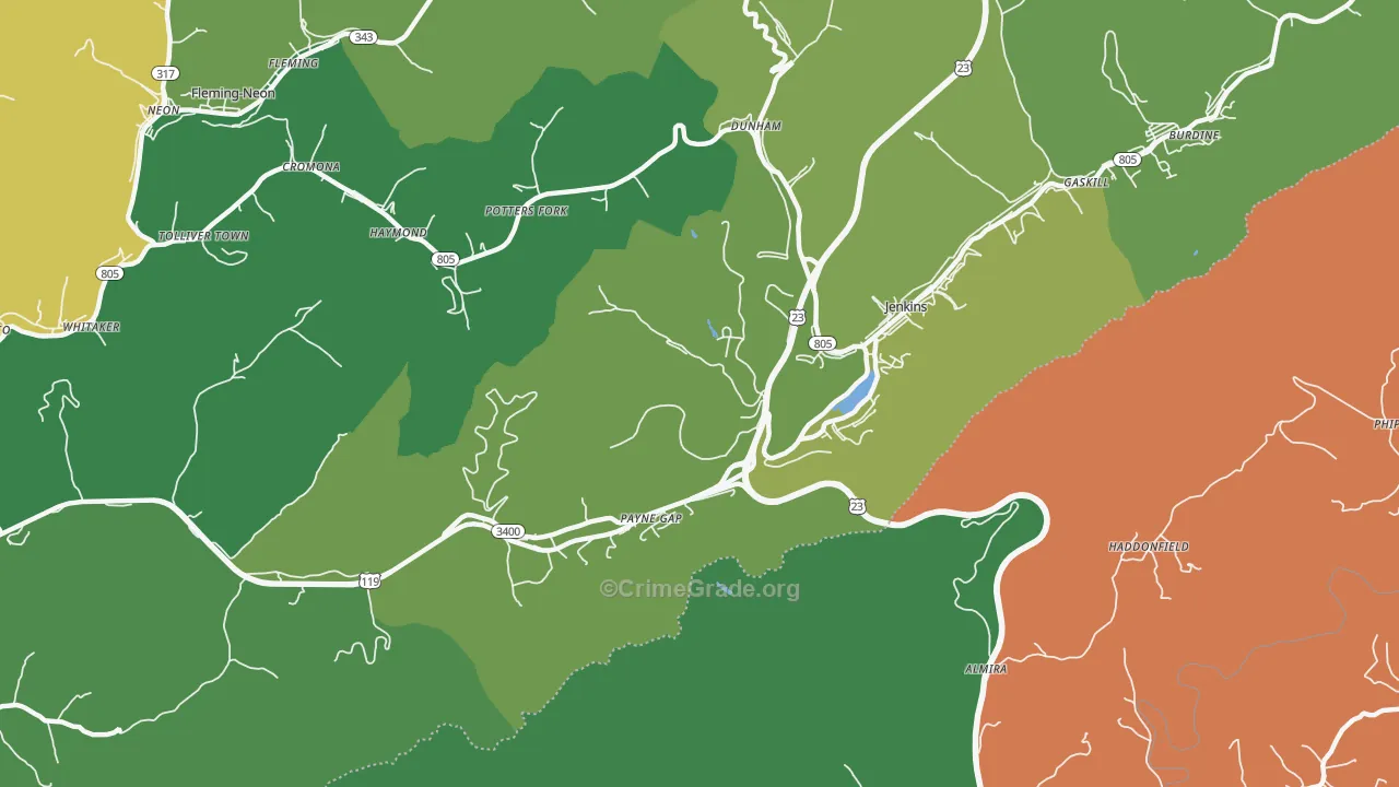 Payne Gap, KY Map of Vehicle Theft Rates