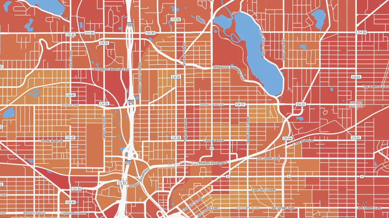 Payne Phallen, St. Paul, MN Map of Vehicle Theft Rates