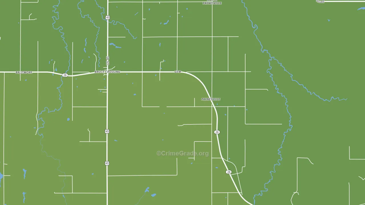 Paynesville, MI Map of Vehicle Theft Rates
