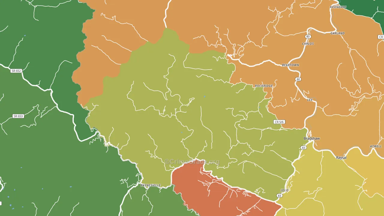 Paynesville, WV Map of Vehicle Theft Rates