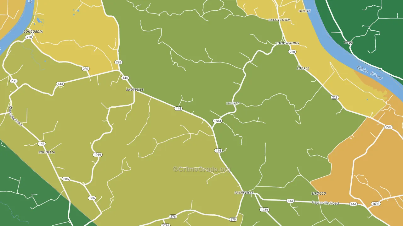 Payneville, KY Map of Vehicle Theft Rates