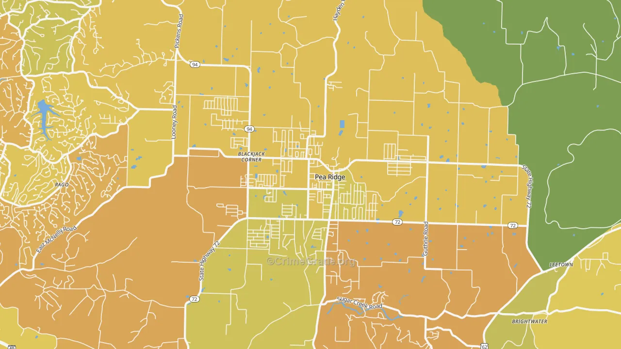 Pea Ridge, AR Map of Vehicle Theft Rates