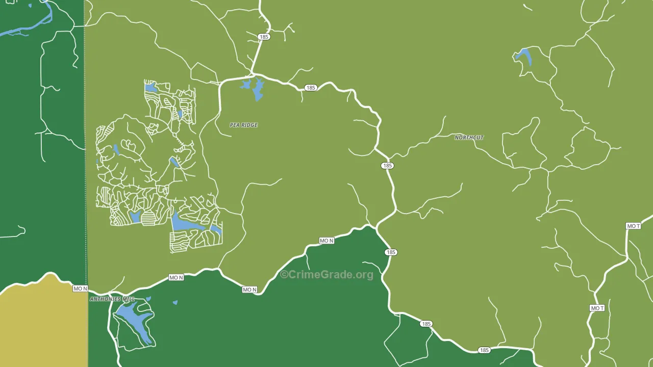 Pea Ridge, MO Map of Vehicle Theft Rates