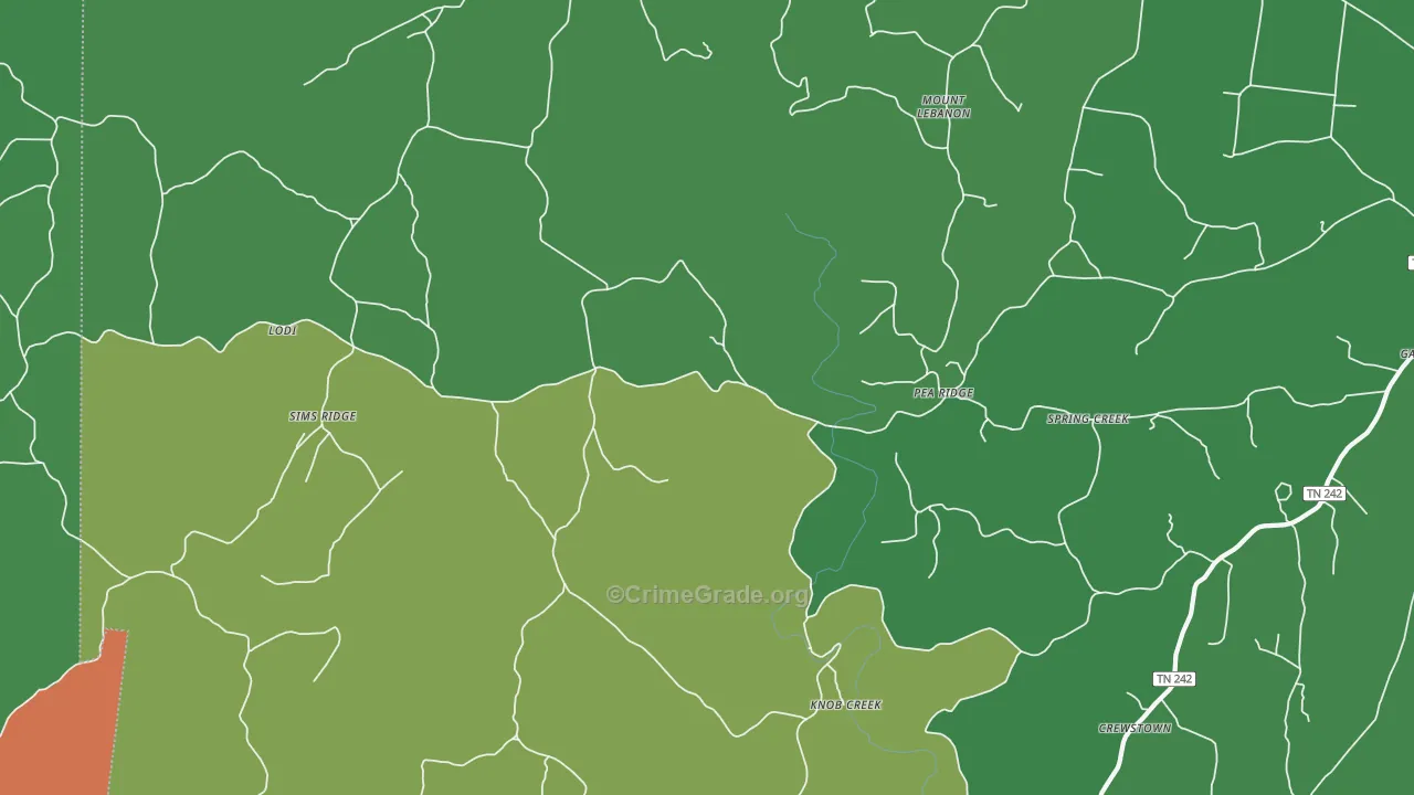 Pea Ridge, TN Map of Vehicle Theft Rates
