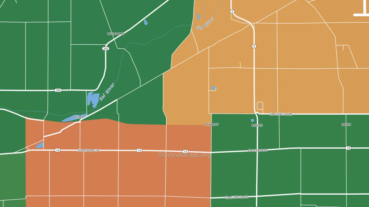 Peabody, IN Map of Vehicle Theft Rates