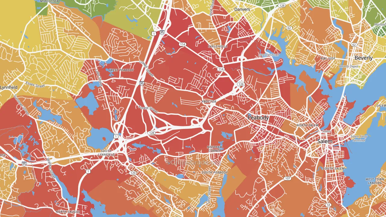 Peabody, MA Map of Vehicle Theft Rates
