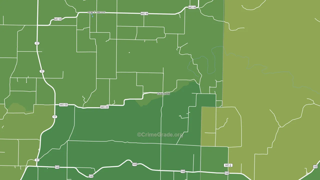 Peace Valley, MO Map of Vehicle Theft Rates
