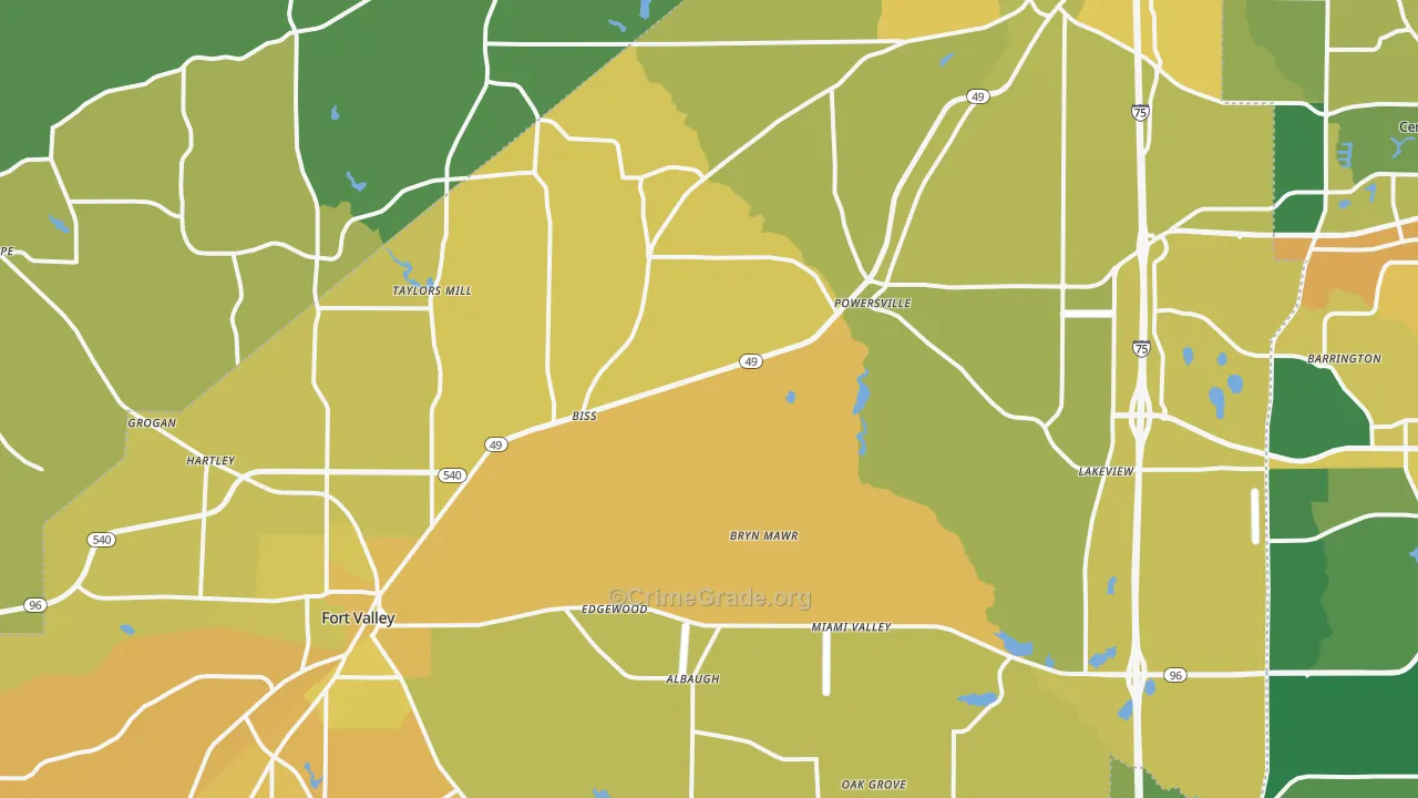 Peach County, GA Map of Vehicle Theft Rates