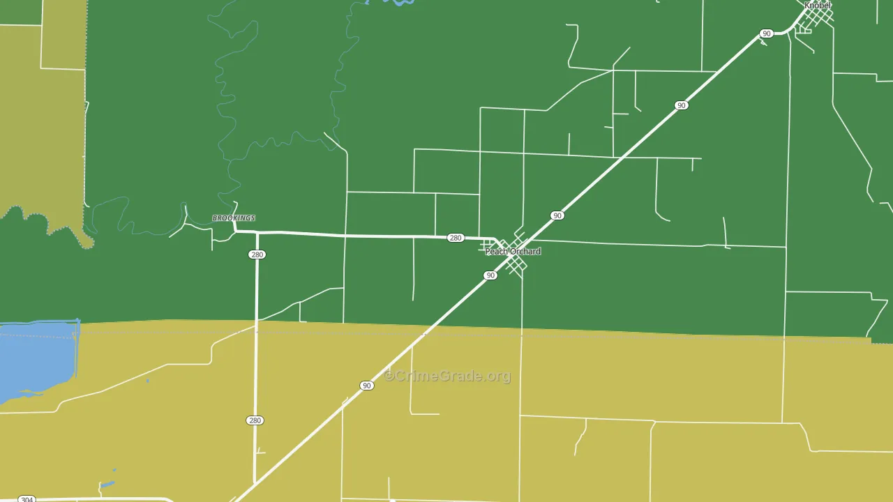 Peach Orchard, AR Map of Vehicle Theft Rates