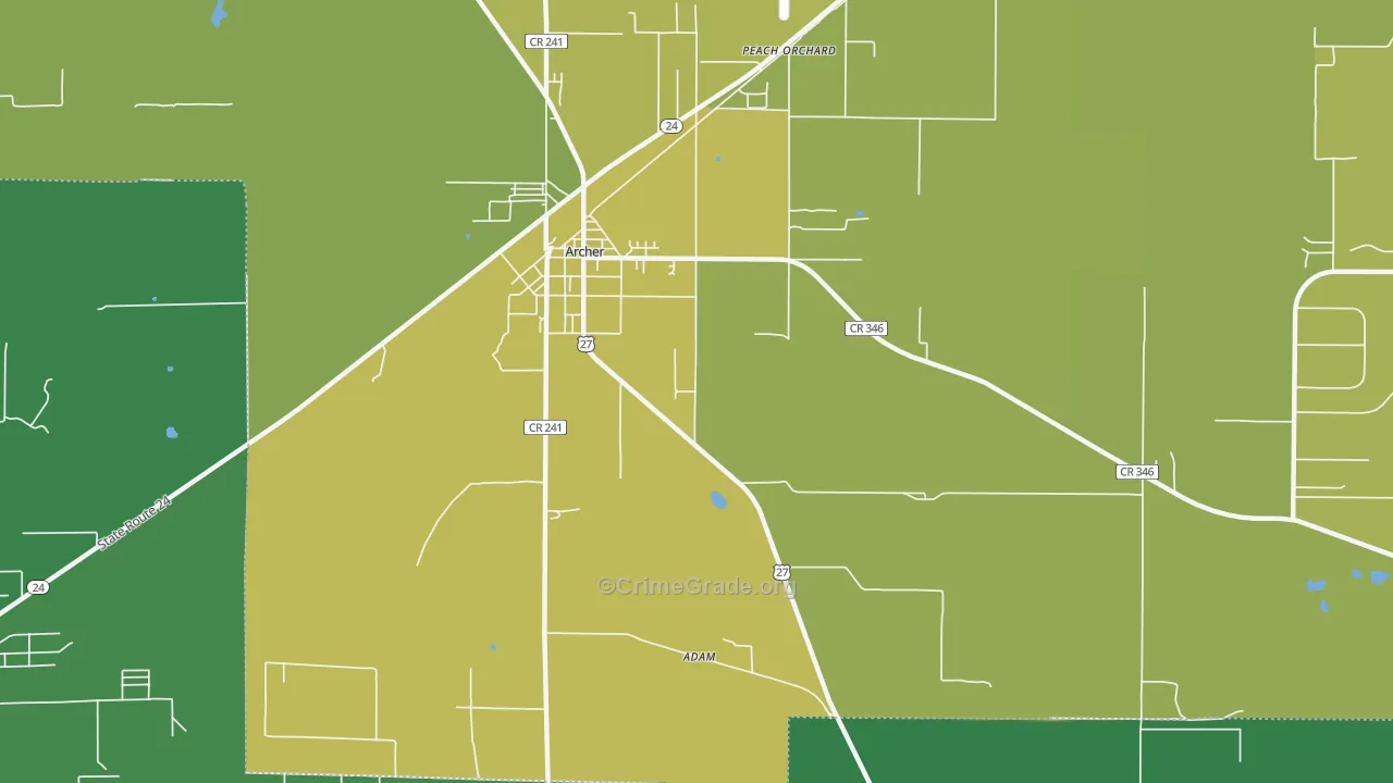 Peach Orchard, FL Map of Vehicle Theft Rates