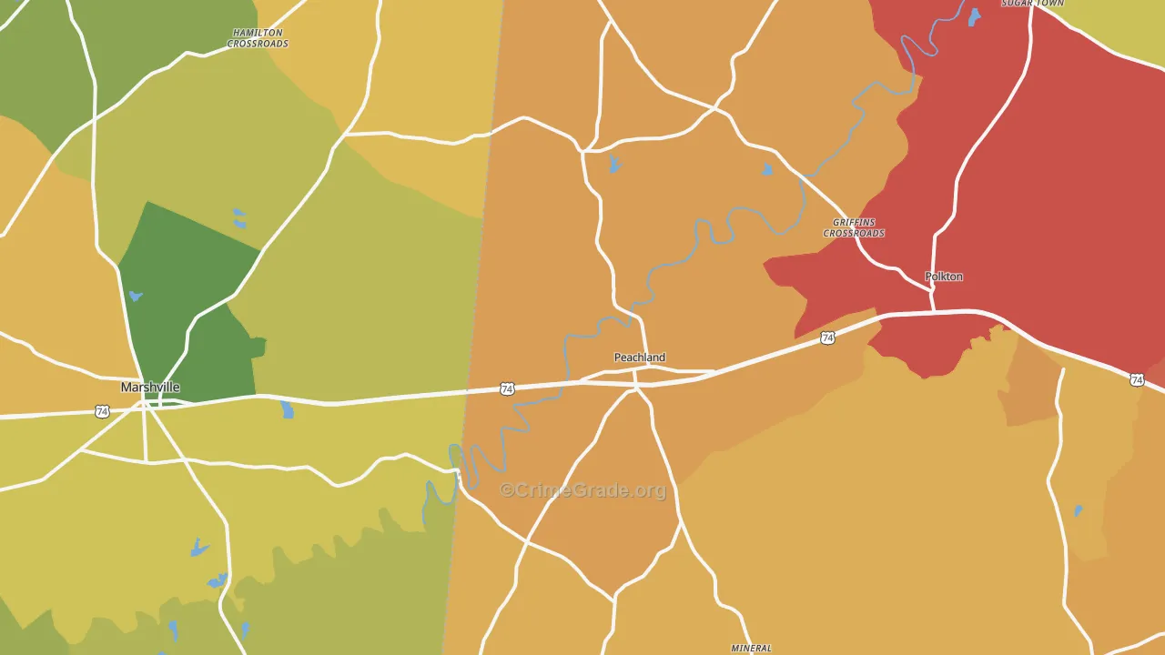 Peachland, NC Map of Vehicle Theft Rates