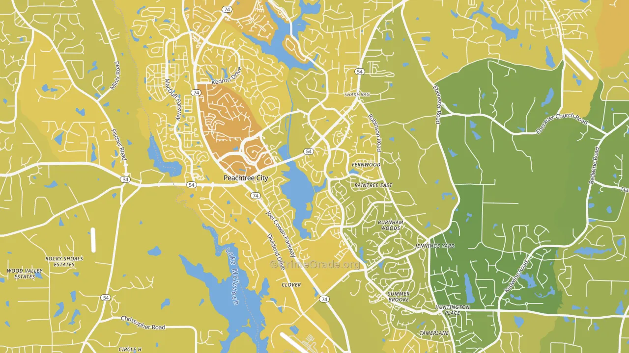 Peachtree City, GA Map of Vehicle Theft Rates