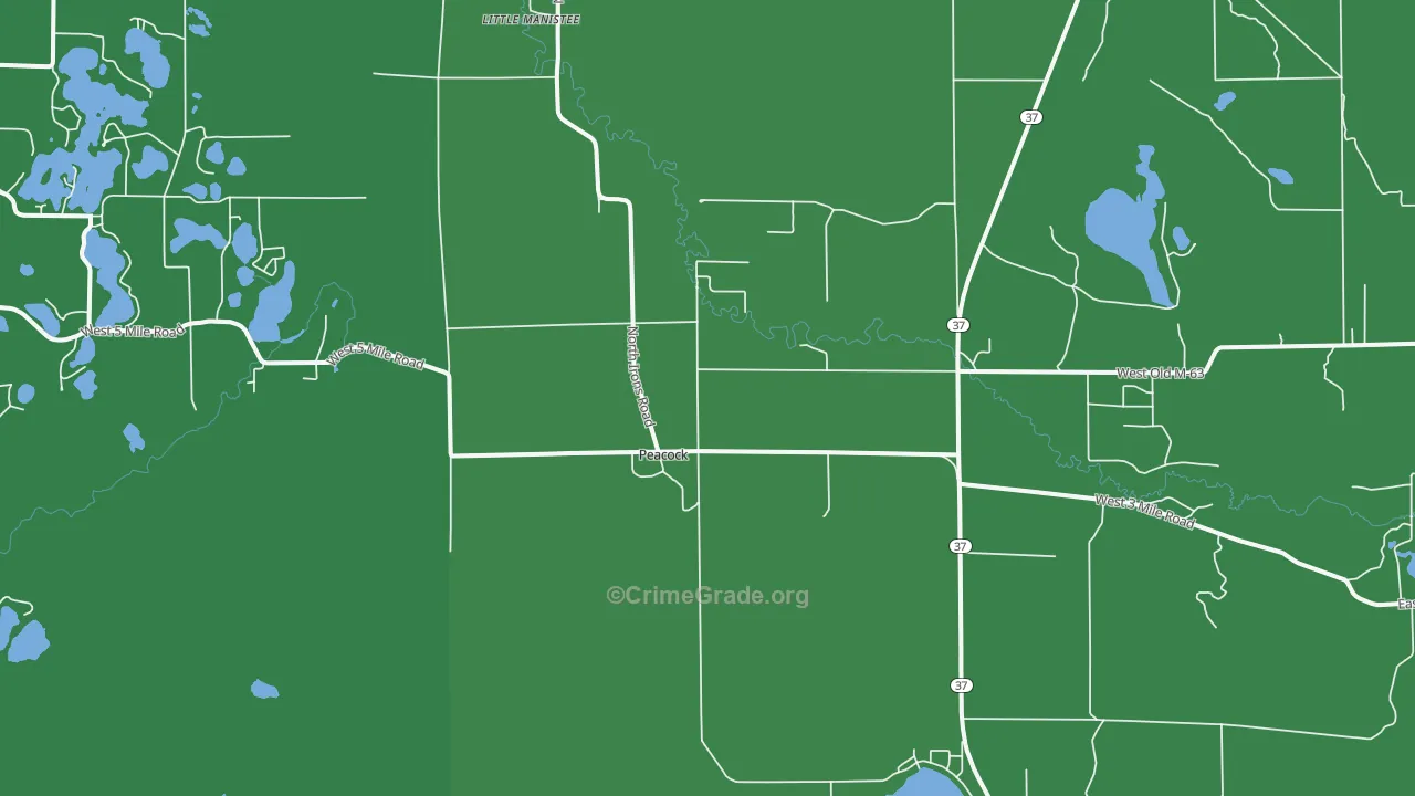 Peacock, MI Map of Vehicle Theft Rates