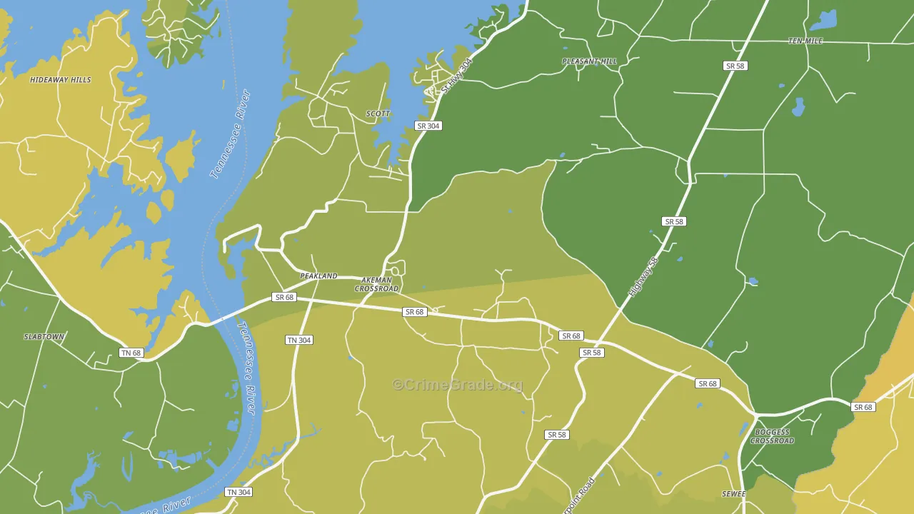 Peakland, TN Map of Vehicle Theft Rates