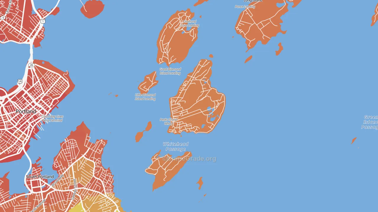 Peaks Island, ME Map of Vehicle Theft Rates
