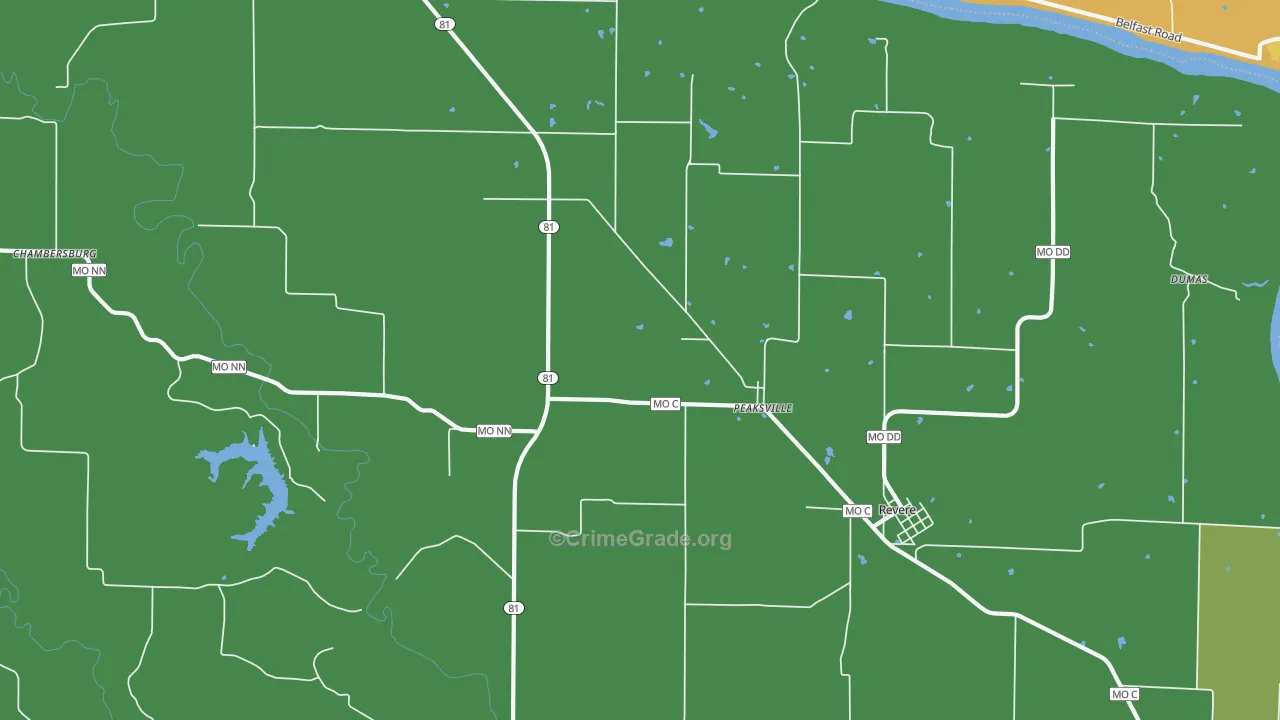 Peaksville, MO Map of Vehicle Theft Rates