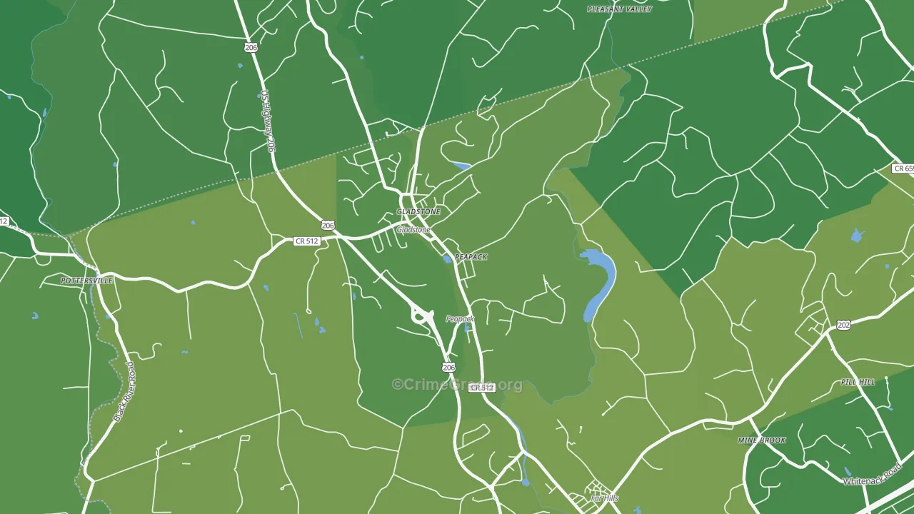 Peapack and Gladstone, NJ Map of Vehicle Theft Rates