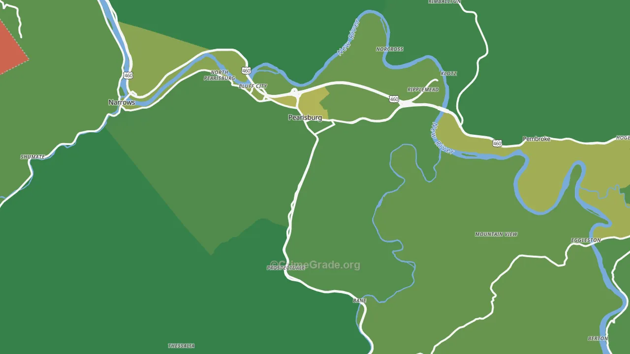 Pearisburg, VA Map of Vehicle Theft Rates