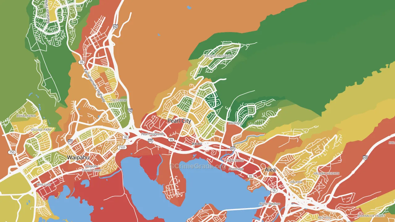 Pearl City, HI Map of Vehicle Theft Rates