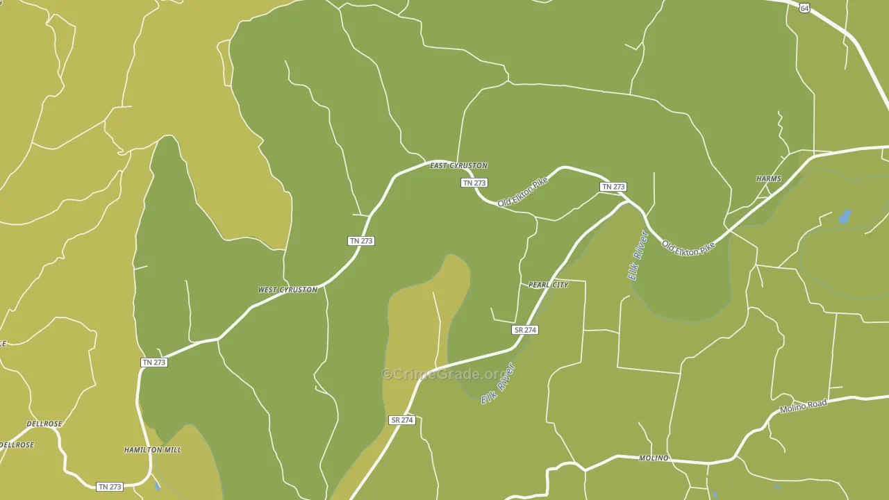 Pearl City, TN Map of Vehicle Theft Rates