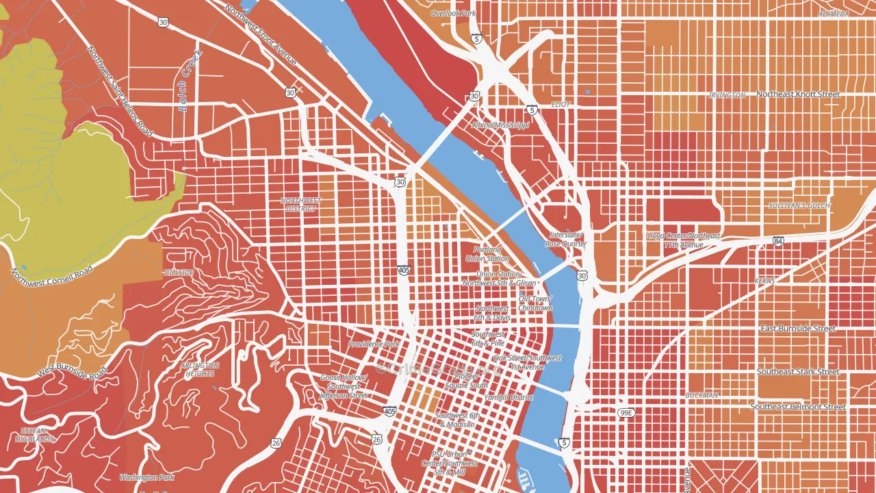 Pearl District, Portland, OR Map of Vehicle Theft Rates