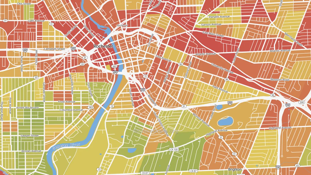 Pearl-Meigs-Monroe, Rochester, NY Map of Vehicle Theft Rates
