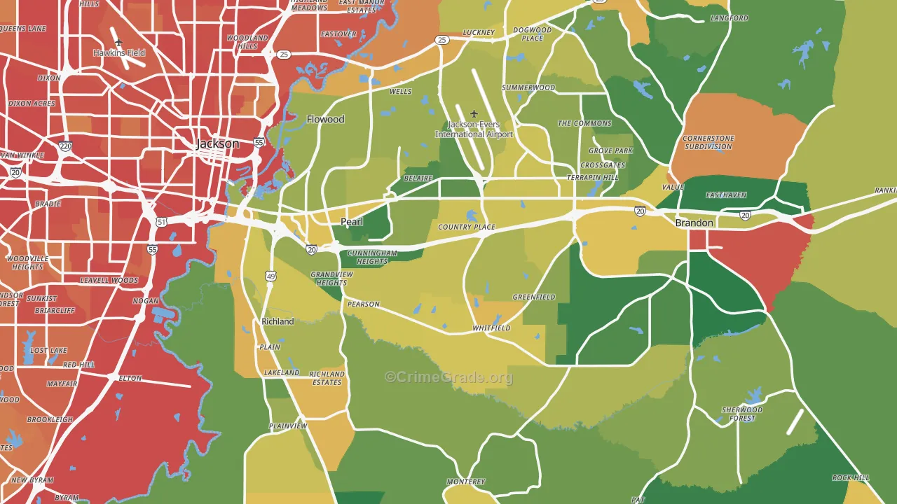Pearl, MS Map of Vehicle Theft Rates