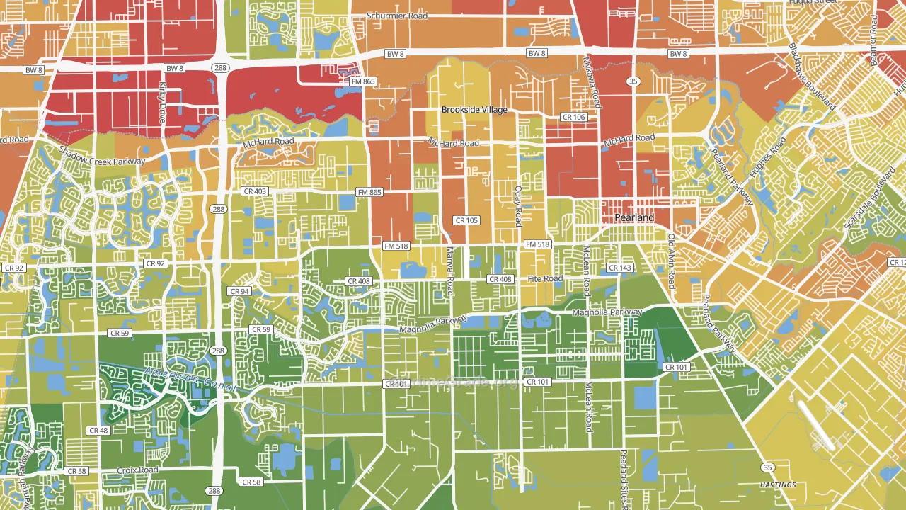 Pearland, TX Map of Vehicle Theft Rates