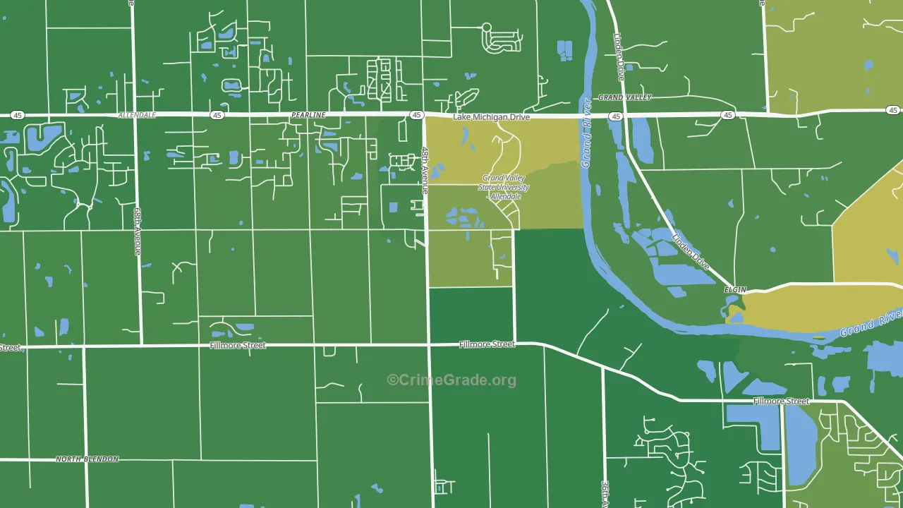Pearline, MI Map of Vehicle Theft Rates