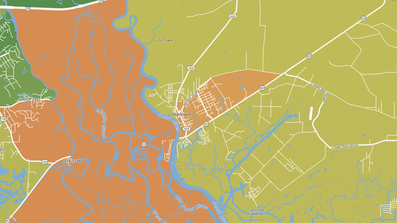Pearlington, MS Map of Vehicle Theft Rates