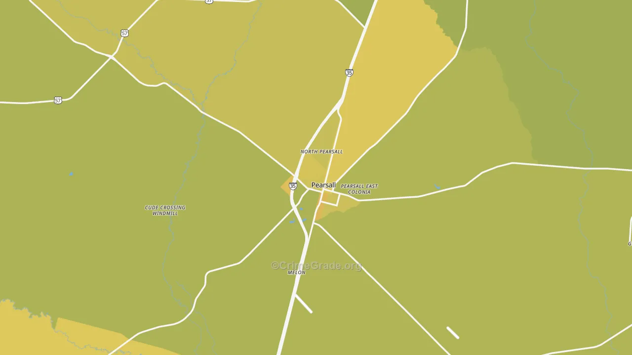 Pearsall, TX Map of Vehicle Theft Rates