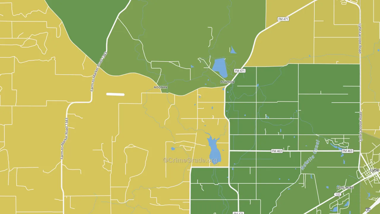 Pearson, TX Map of Vehicle Theft Rates