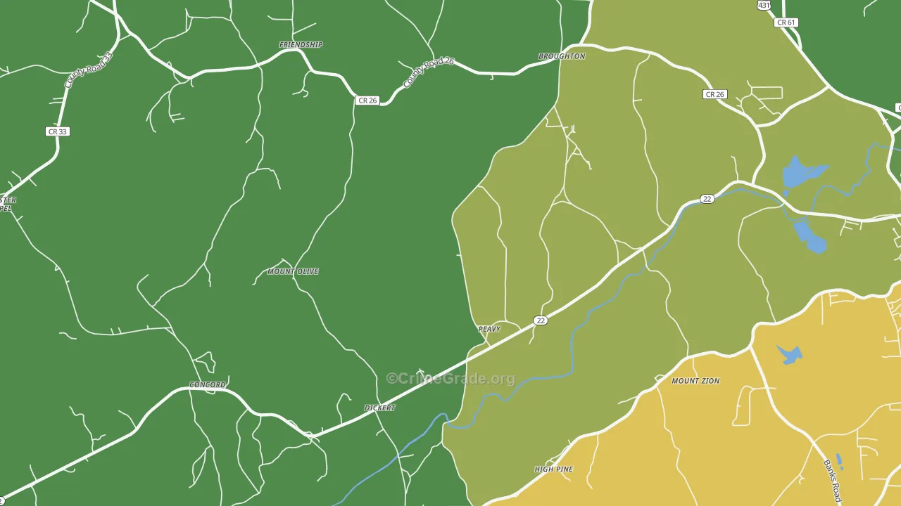 Peavy, AL Map of Vehicle Theft Rates