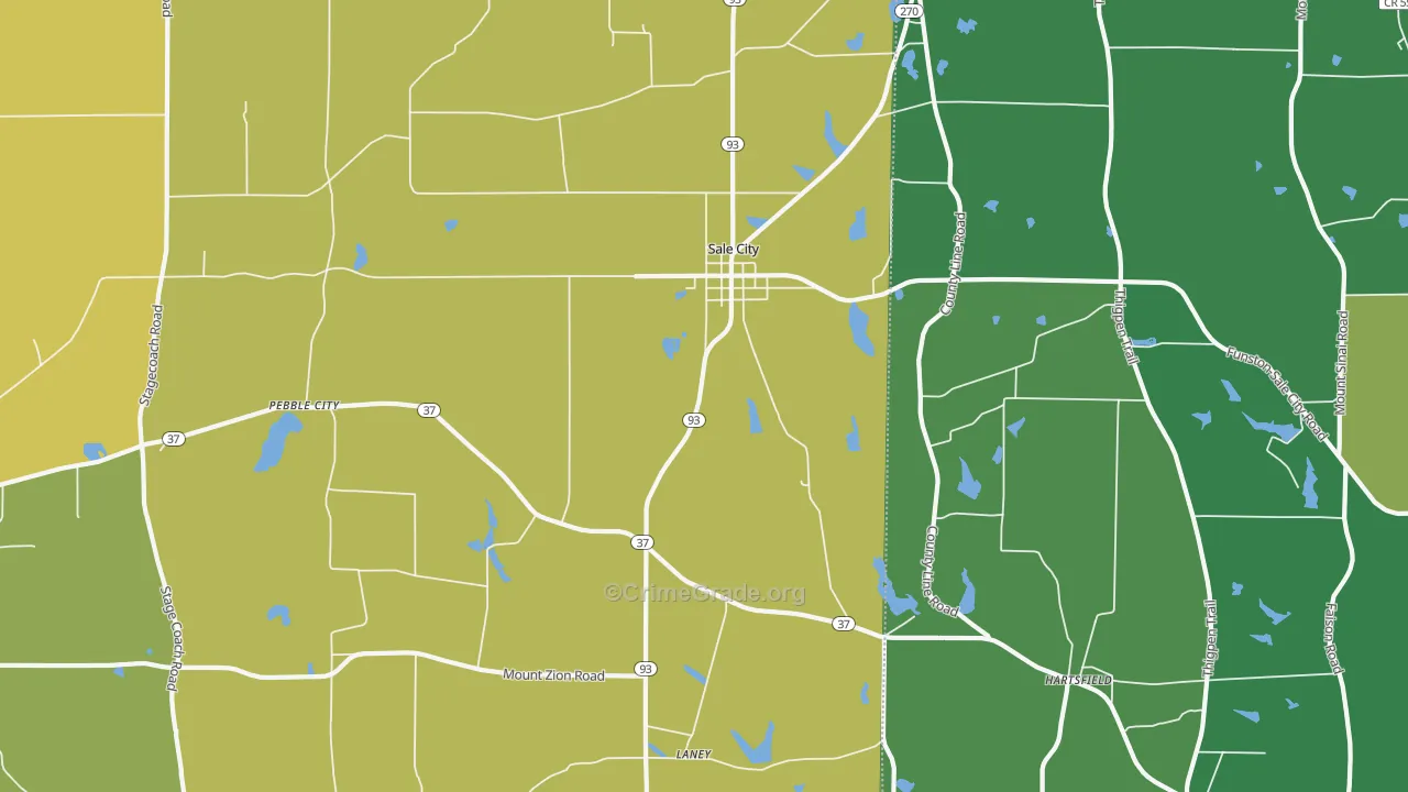 Pebble City, GA Map of Vehicle Theft Rates