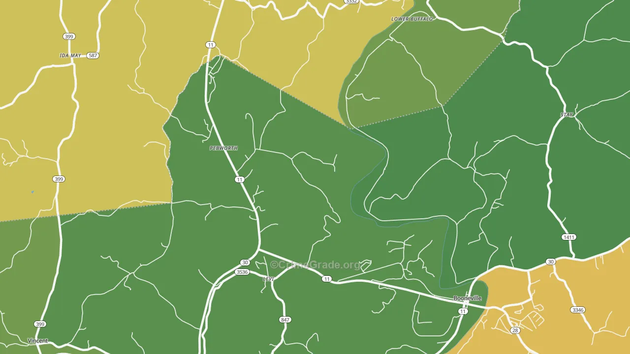 Pebworth, KY Map of Vehicle Theft Rates