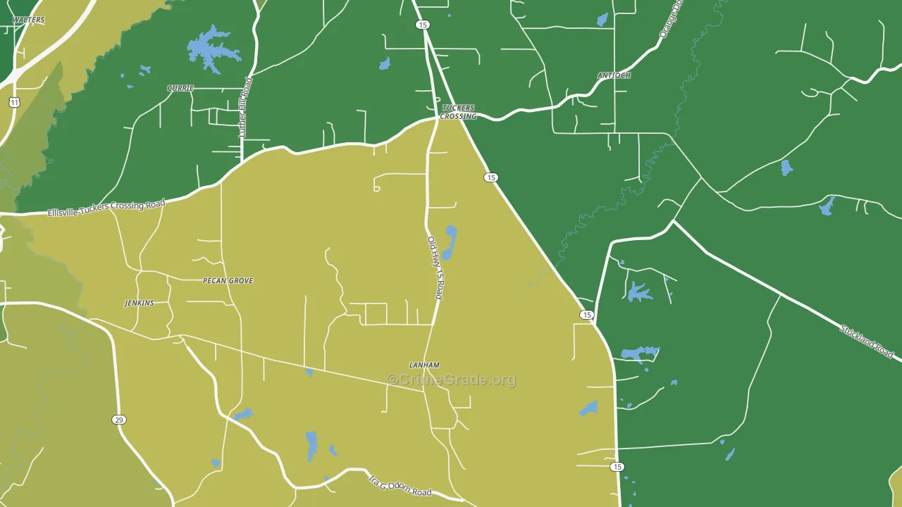 Pecan Grove, MS Map of Vehicle Theft Rates