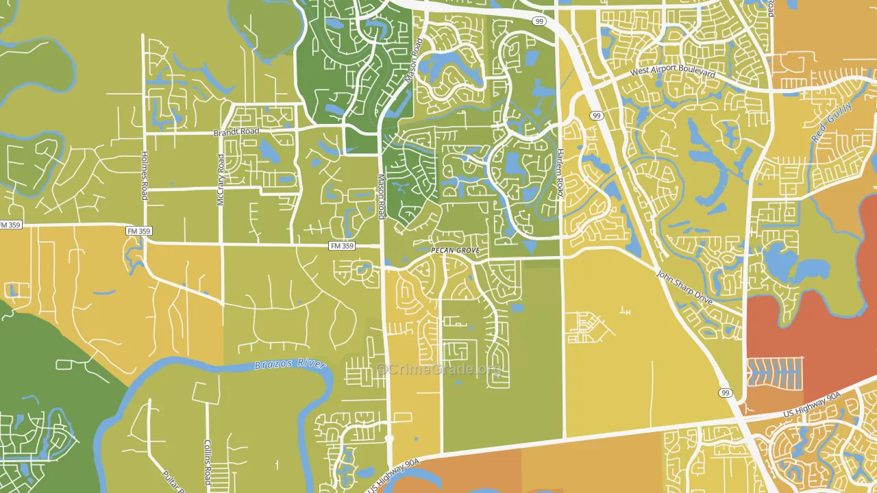 Pecan Grove, TX Map of Vehicle Theft Rates